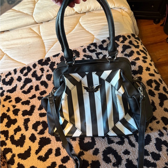 Killstar Black and White  Striped Shoulder Bag - Picture 2 of 10